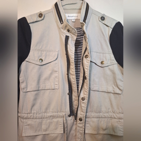 Anthropologie Daniel Rainn small beige black lightweight fall utility jacket - Picture 3 of 9